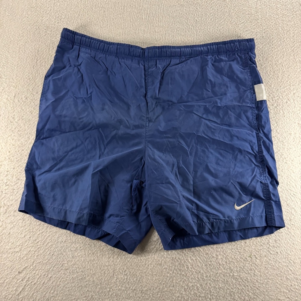 Vintage Nike Trunks Shorts Mens Medium‎ Blue Logo Mesh Lined High Rise Swimwear